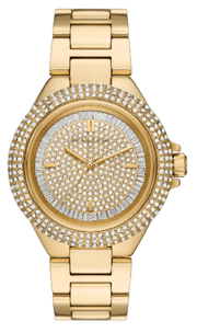 Michael Kors Camille Three-Hand Crystals Gold Dial Gold Steel Strap Watch for Women - MK1067