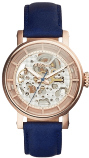 Fossil Original Boyfriend Skeleton White Dial Blue Leather Strap Watch for Women - ME3086