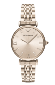 Emporio Armani T-Bar Gianni Rose Gold Dial Rose Gold Steel Strap Watch For Women - AR11059