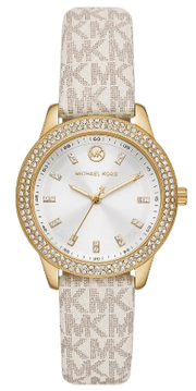 Michael Kors Tibby Analog Silver Dial White Leather Strap Watch for Women - MK1049