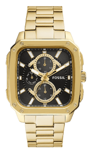 Fossil Inscription Multifunction Black Dial Gold Steel Strap Watch for Men - BQ2656