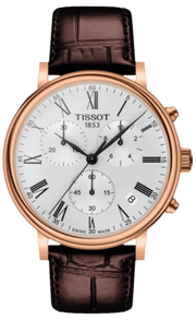 Tissot Carson Premium Chronograph Silver Dial Brown Leather Strap Watch For Men - T122.417.36.033.00