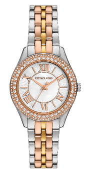 Michael Kors Harlowe Three-Hand Mother of Pearl White Dial Tri Tone Steel Strap Watch for Women - MK4846