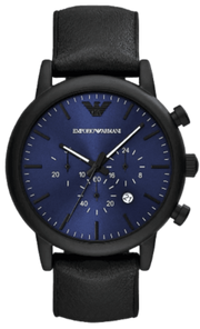 Emporio Armani Luigi Analog Blue Dial Black Leather Strap Watch For Men - AR11351