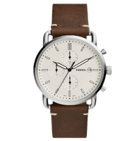 Fossil The Commuter White Dial Brown Leather Strap Watch for Men - FS5402