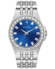 Bulova Phantom Baguette Crystal Blue Dial Silver Steel Strap Watch for Men - 96A254