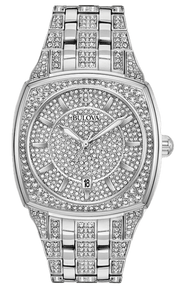 Bulova Phantom Swarovski Crystal Pave Silver Dial Silver Steel Strap Watch for Men - 98B296