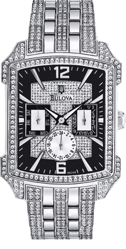 Bulova Crystal Collection Black Dial Silver Steel Strap Watch for Men - 98C108