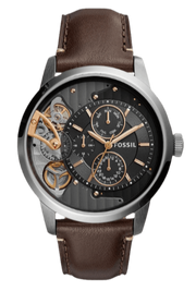 Fossil Townsman Automatic Black Dial Brown Leather Strap Watch for Men -  ME1163
