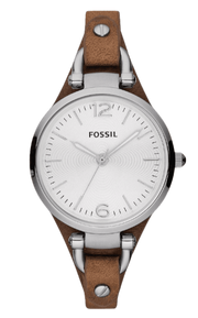 Fossil Georgia White Dial Brown Leather Strap Watch for Women - ES3060