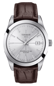 Tissot Gentleman Powermatic 80 Silicium Silver Dial Brown Leather Strap Watch For Men - T127.407.16.031.01