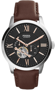 Fossil Townsman Automatic Black Dial Brown Leather Strap Watch for Men - ME3061