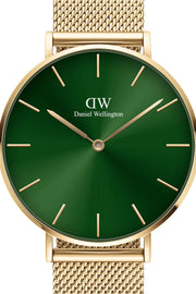 Daniel Wellington Petite Emerald Green Dial Gold Mesh Strap Watch For Women - DW00100481