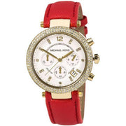 Michael Kors Parker Chronograph White Dial Pink Leather Strap Watch for Women - MK2297