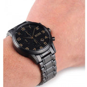 Hugo Boss Aeroliner Chronograph Black Dial Black Steel Strap Watch for Men - 1513275