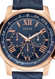 Guess Horizon Chronograph Blue Dial Blue Leather Strap Watch For Men - W0380G5