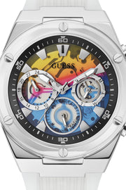 Guess Poseidon Chronograph Rainbow Dial White Silicone Strap Watch For Men - GW0425G4