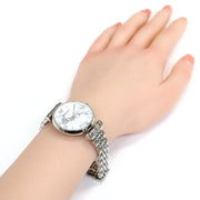 Emporio Armani Gianni T Bar White Marble Dial Silver Steel Strap Watch For Women - AR11170