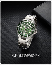 Emporio Armani Sea Explorer Meccanico Automatic Green Dial Silver Steel Strap Watch For Men - AR60061