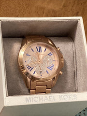 Michael Kors Bradshaw Chronograph Rose Gold Dial Rose Gold Steel Strap Watch For Women - MK6321