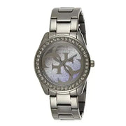 Guess G Twist Diamonds Purple Dial Black Steel Strap Watch For Women - W1201L4