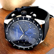 Emporio Armani Mario Chronograph Blue Dial Black Leather Strap Watch For Men - AR11522