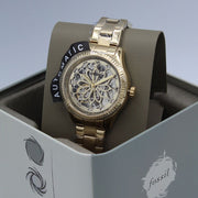 Fossil Rye Automatic Skeleton Gold Dial Gold Steel Strap Watch for Women - BQ3755
