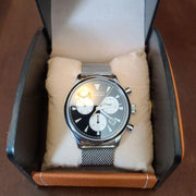 Movado Heritage Calendoplan Chronograph Black Dial Silver Mesh Strap Watch for Men - 3650097