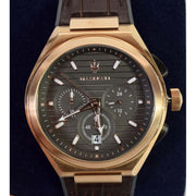 Maserati Triconic Chronograph Grey Dial Brown Leather Strap Watch For Men - R8871639003