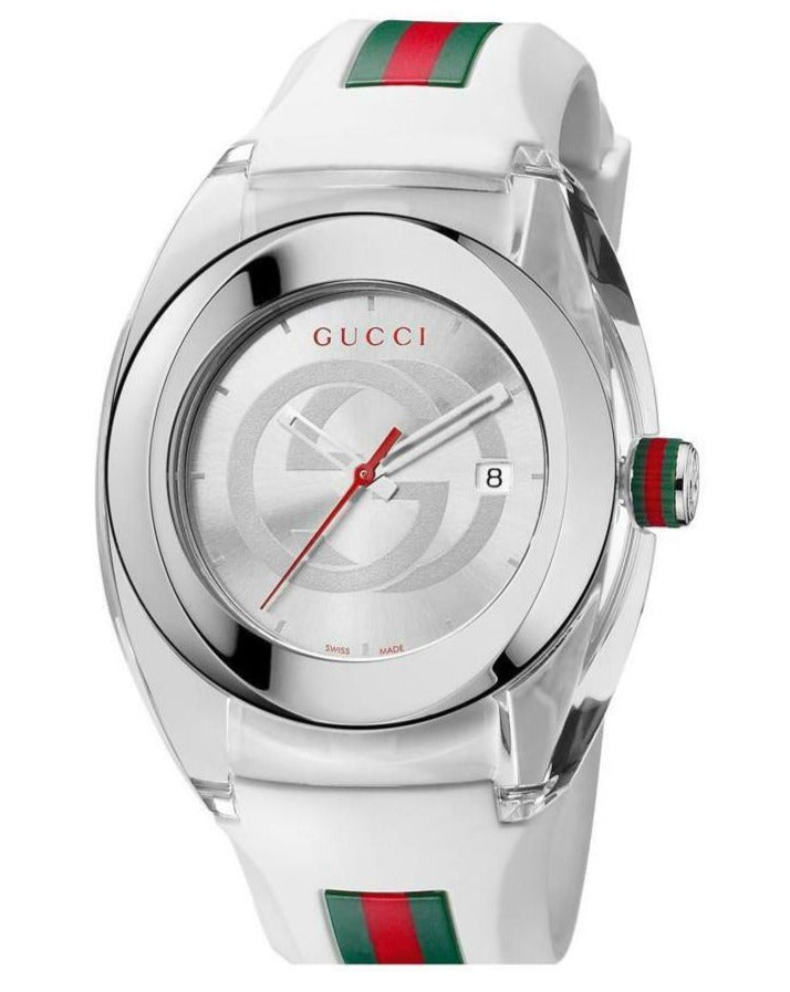 良品＆希少 GUCCIグッチ懐中時計ポケットウォッチ ホワイト＆レッド130.5 Gucci Sync XXL White Dial White Rubber Strap Watch For Men - YA137102