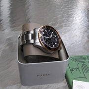 Fossil FB-03 Chronograph Black Dial Silver Steel Strap Watch for Men - FS5768