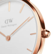 Daniel Wellington Classic Petite Reading White Dial Black Leather Strap Watch For Women - DW00100229