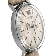 Emporio Armani Aviator Chronograph Grey Dial Beige Leather Strap Watch For Men - AR11107