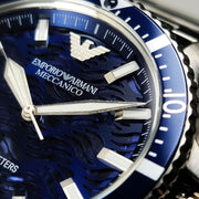 Emporio Armani Sea Explorer Meccanico Automatic Blue Dial Silver Steel Strap Watch For Men - AR60059