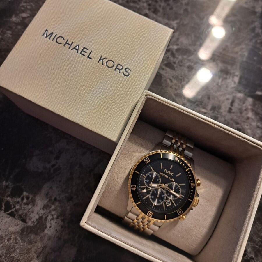 Michael Kors Bayville Chronograph Black Dial Two Tone Steel Strap