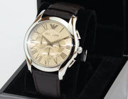 Emporio Armani Valente Chronograph Brown Dial Brown Leather Strap Watch For Men - AR1785