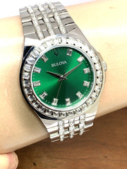 Bulova Phantom Classic Baguette Green Dial Silver Steel Strap Watch for Men - 96A253