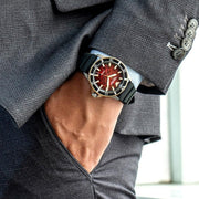 Emporio Armani Sea Explorer Meccanico Automatic Red Dial Black Silicon Strap Watch For Men - AR60070