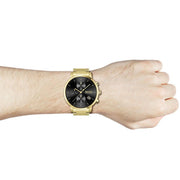 Hugo Boss Integrity Chronograph Black Dial Gold Steel Strap Watch for Men - 1513781