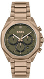 Hugo Boss Classic Chronograph Olive Green Dial Beige Gold Steel Strap Watch For Men - 1514019