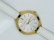 Michael Kors Slim Runway White Dial White Leather Strap Watch For Women - MK2273