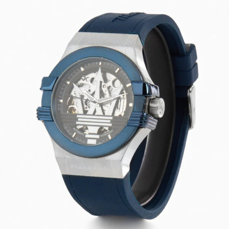 Maserati Potenza Automatic Skeleton Dial Blue Rubber Strap Watch