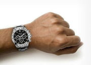 Hugo Boss Ikon Chronograph Black Dial Silver Steel Strap Watch for Men - 1512965