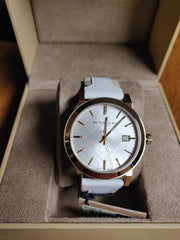 Burberry The City White Dial White Leather Strap Watch for Women - BU9015