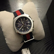 Gucci GG2570 Quartz Blue Dial Blue & Red Nylon Strap Watch For Men - YA142304