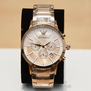 Emporio Armani Classic Chronograph Rose Gold Dial Rose Gold Steel Strap Watch For Men - AR2452