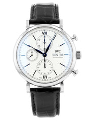 IWC Portofino Chronograph White Dial Black Leather Strap Watch for Men - IW391024