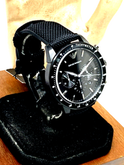 Emporio Armani Mario Chronograph Black Dial Black Nylon Strap Watch For Men - AR11453