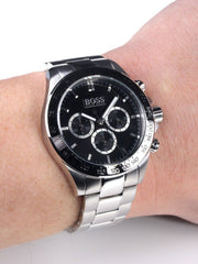 Hugo Boss Ikon Chronograph Black Dial Silver Steel Strap Watch for Men - 1512965