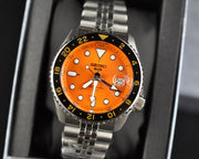 Seiko 5 Sports Automatic Orange Dial Silver Steel Strap Watch For Men - SRPD59K1